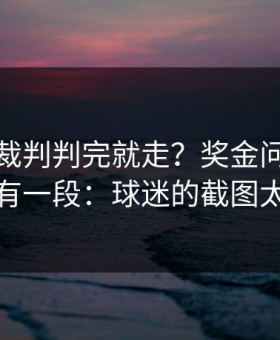 法超杯裁判判完就走？奖金问题背后还有一段：球迷的截图太狠