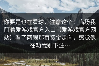 你要是也在看球，注意这个：临场我盯着爱游戏官方入口（爱游戏官方网站）看了两眼那页资金走向，感觉像在劝我别下注…