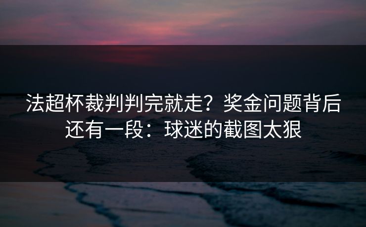 法超杯裁判判完就走？奖金问题背后还有一段：球迷的截图太狠