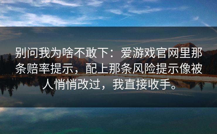 别问我为啥不敢下：爱游戏官网里那条赔率提示，配上那条风险提示像被人悄悄改过，我直接收手。