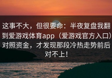 这事不大，但很要命：半夜复盘我翻到爱游戏体育app（爱游戏官方入口）对照资金，才发现那段冷热走势前后对不上！