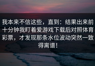 我本来不信这些，直到：结果出来前十分钟我盯着爱游戏下载后对照体育彩票，才发现那条水位波动突然一致得离谱！